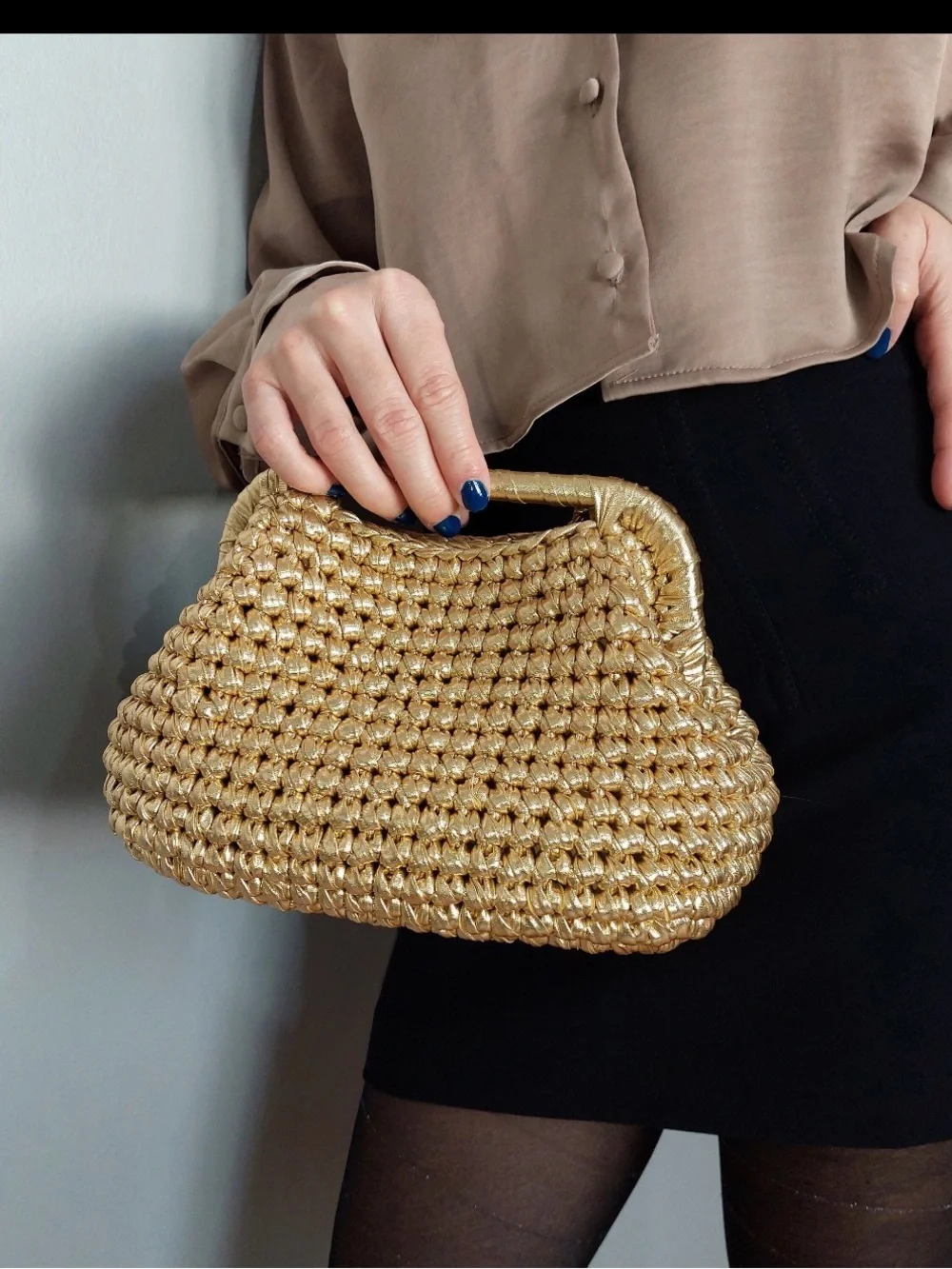 Gold Woven Top-Handle Women’s Bag